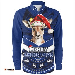 Amazing Aussie Australia Holiday Kangaroo Merry Christmas Blue Long Sleeve Shirt