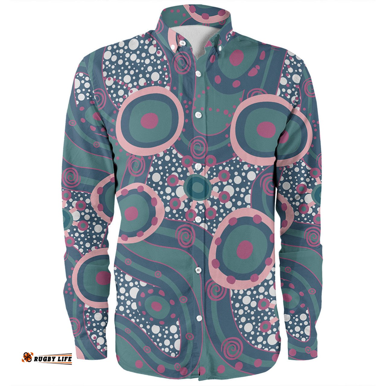 Amazing Aussie Australia Aboriginal Green Aboriginal Dot Art Inspired Long Sleeve Shirt