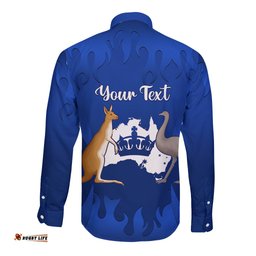 Personalised Australia King Birthday Long Sleeve Button Shirt Australian Map With Crown Blue Version