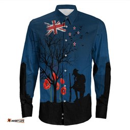 New Zealand Anzac Lest We Forget Remebrance Day Long Sleeve Button Shirt