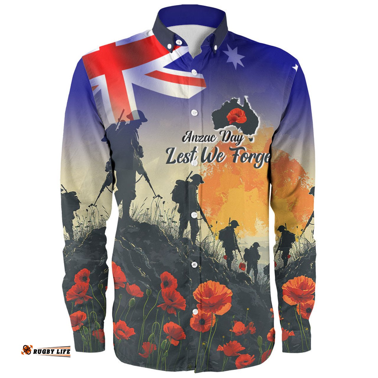 Amazing Aussie Australia Custom Anzac Day Soldiers With Australia Flag Long Sleeve Shirt