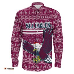 Custom Manly Warringah Sea Eagles Aboriginal Tattoo Long Sleeve Button Shirt