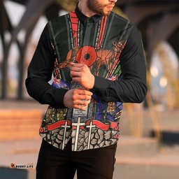 Anzac Day Lest We Forget Australia & New Zealand Long Sleeve Button Shirt