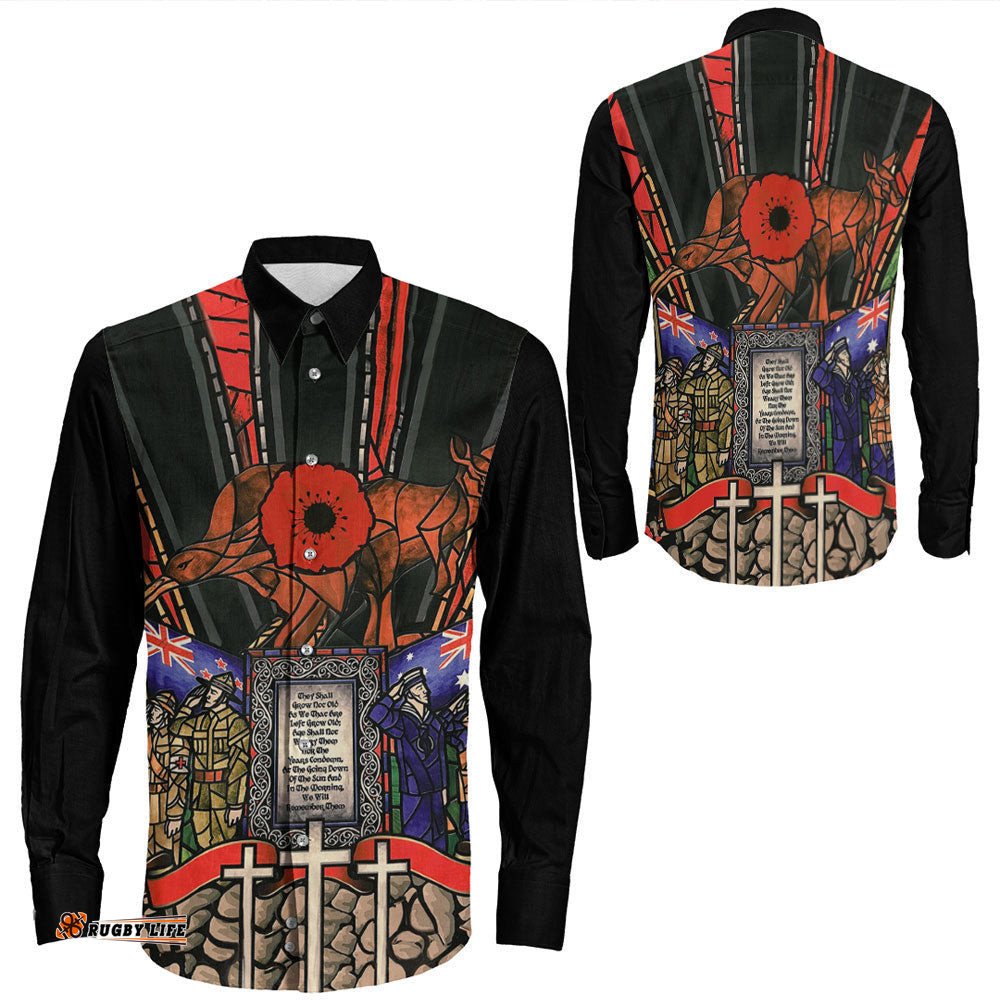Anzac Day Lest We Forget Australia & New Zealand Long Sleeve Button Shirt