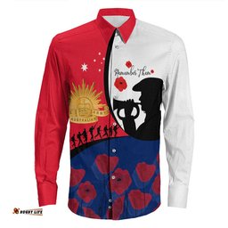 Australia Anzac Day Soldier Blowing Trumpet Long Sleeve Button Shirt