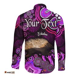 Custom Personalised Australian Astrology Hawaii Long Sleeve Button Shirt Virgo Echidna Zodiac Aboriginal Vibes Pink