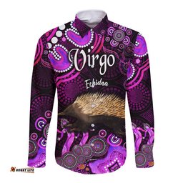 Custom Personalised Australian Astrology Hawaii Long Sleeve Button Shirt Virgo Echidna Zodiac Aboriginal Vibes Pink