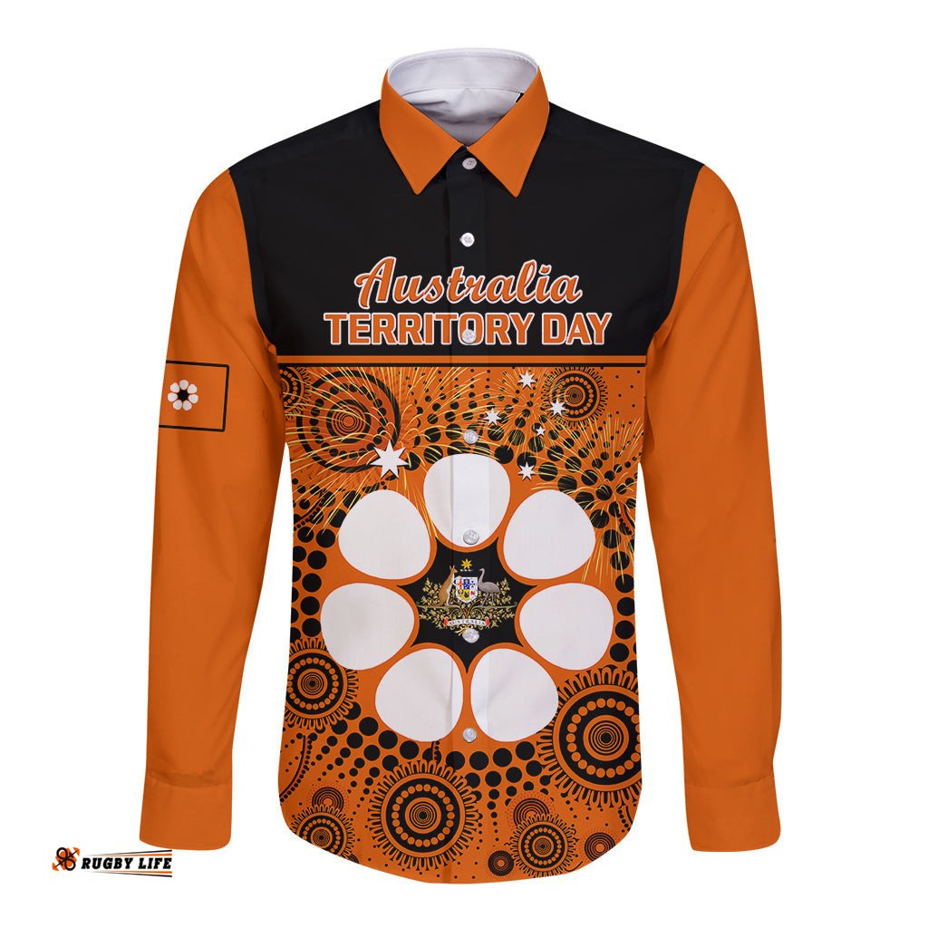 Personalised 1 July Australia Territory Day Long Sleeve Button Shirt Aboriginal Pattern