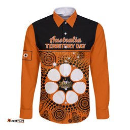 Personalised 1 July Australia Territory Day Long Sleeve Button Shirt Aboriginal Pattern