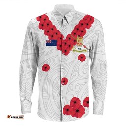 New Zealand Anzac Day Army Long Sleeve Button Shirt