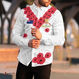New Zealand Anzac Day Army Long Sleeve Button Shirt