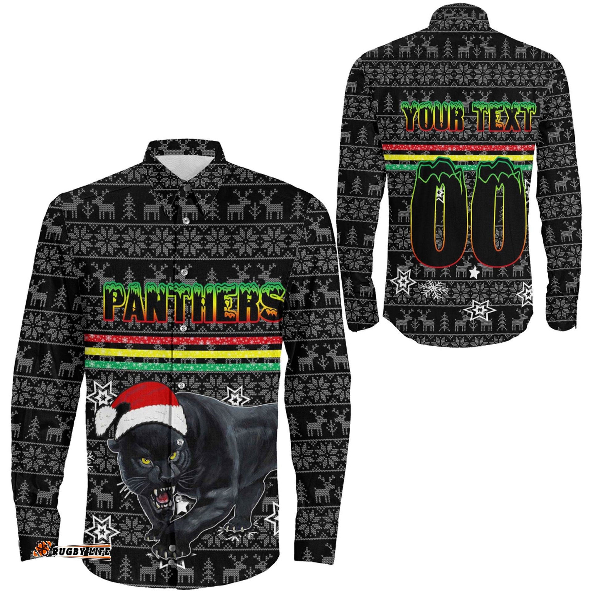 Custom Penrith Panthers Aboriginal Tattoo Long Sleeve Button Shirt