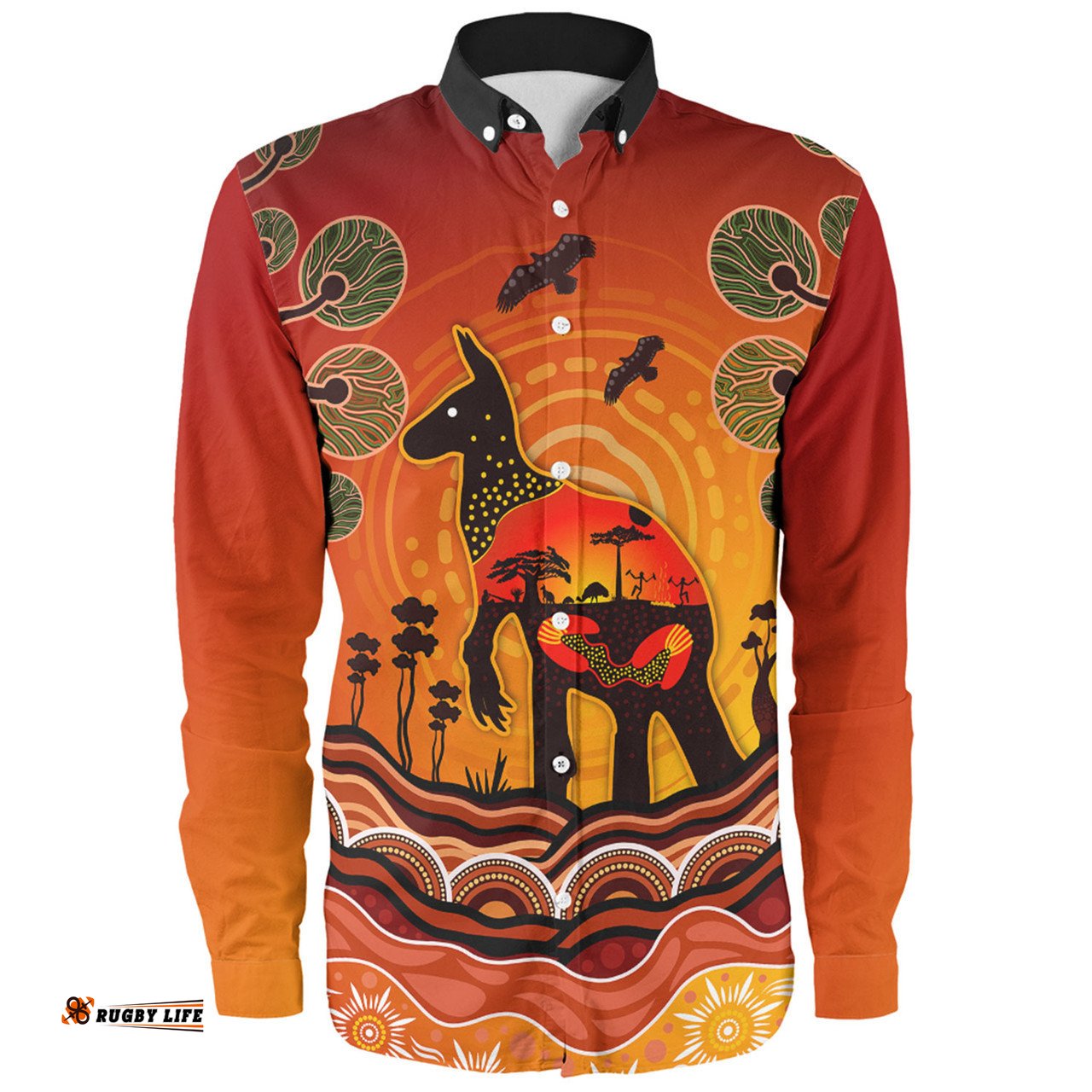 Amazing Aussie Australia Aboriginal Indigenous Kangaroo With Dot Painting Pattern Long Sleeve Shirt