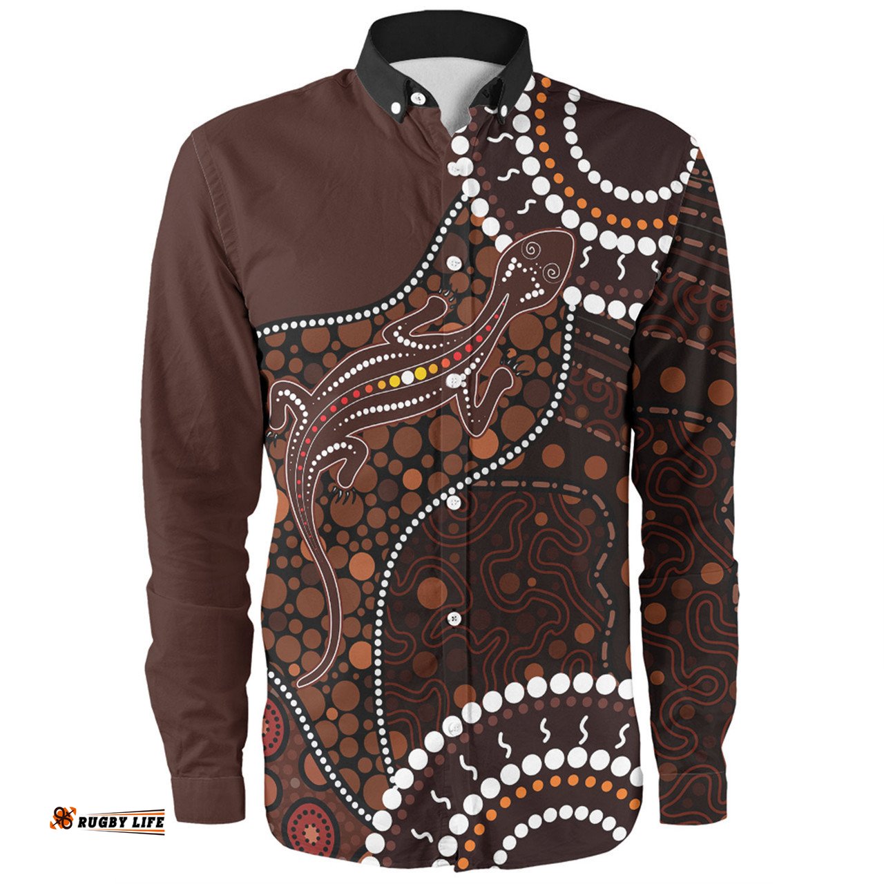 Amazing Aussie Australia Aboriginal Inspired Lizard With Dot Painting Pattern Long Sleeve Shirt