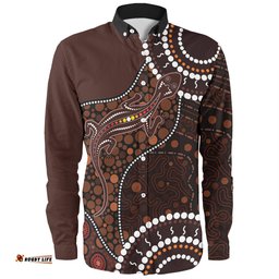 Amazing Aussie Australia Aboriginal Inspired Lizard With Dot Painting Pattern Long Sleeve Shirt