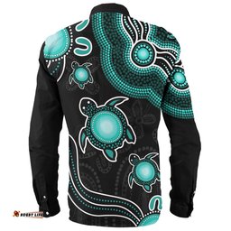 Amazing Aussie Australia Aboriginal Turtle Dreaming Journey Featuring Dot Art Turquoise Long Sleeve Shirt