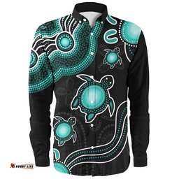 Amazing Aussie Australia Aboriginal Turtle Dreaming Journey Featuring Dot Art Turquoise Long Sleeve Shirt