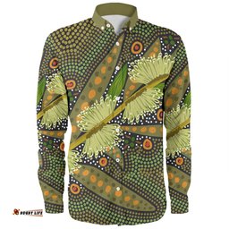 Amazing Aussie Australia Flowers Aboriginal Aboriginal Dot Art Of Australian Native Flower Hakea Sericea Long Sleeve Shirt