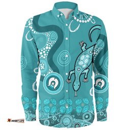 Amazing Aussie Australia Goanna Aboriginal Indigenous Dot Goanna (Teal Blue) Long Sleeve Shirt