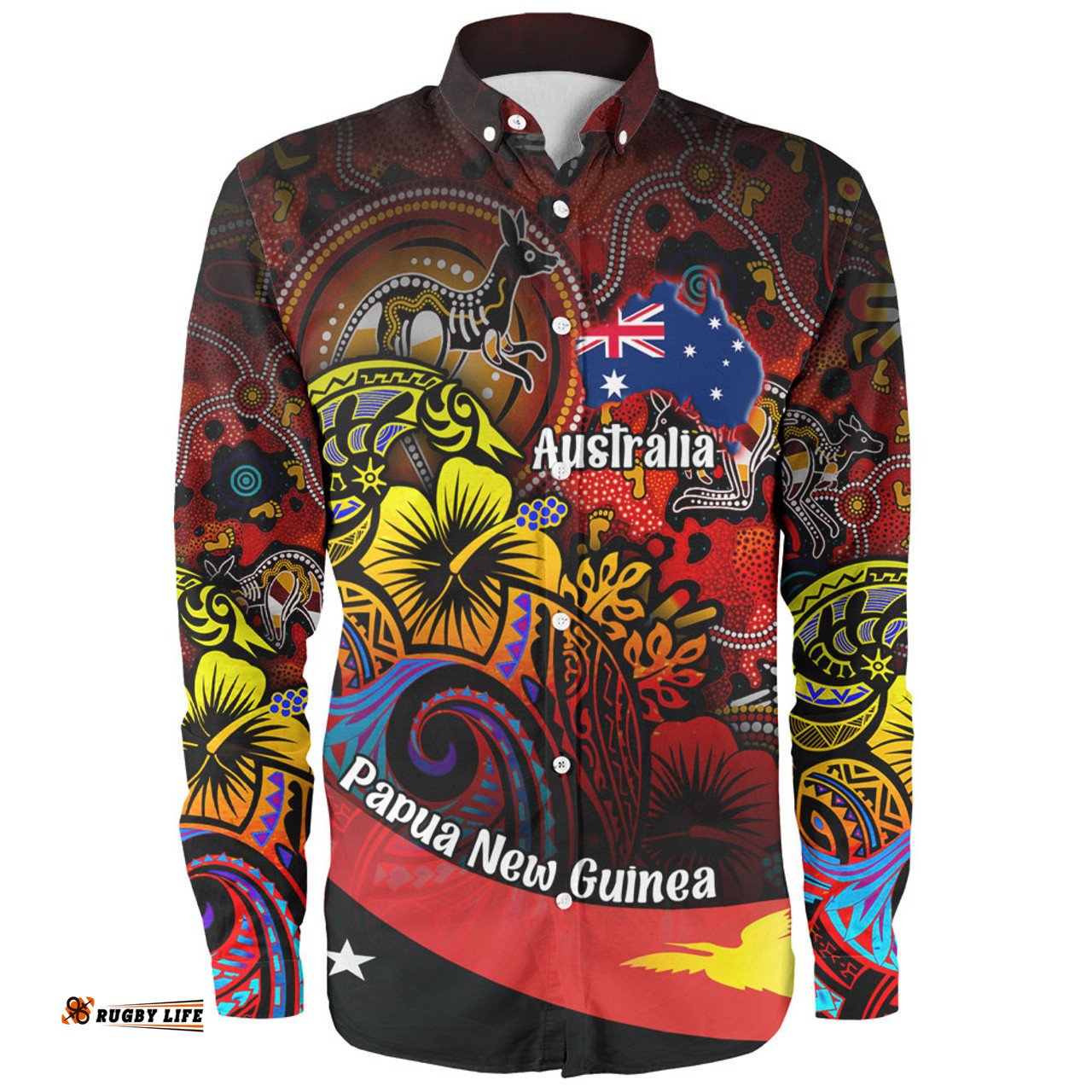 Amazing Aussie Australia Papua New Guinea Birds Of Paradise With Aboriginal Long Sleeve Shirt