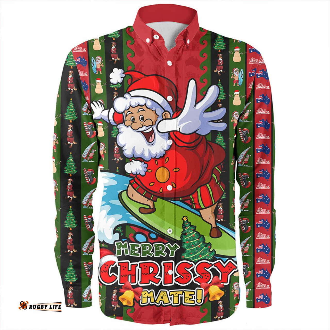Amazing Aussie Australia Merry Chrissy Mate Santa Claus Surf Edition Long Sleeve Shirt