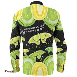 Amazing Aussie Australia Aboriginal Green Butterflies Art Inspired Long Sleeve Shirt