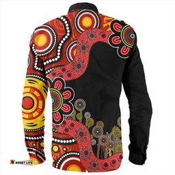 Amazing Aussie Australia Aboriginal Indigenous Dot Painting Red And Black Long Sleeve Shirt