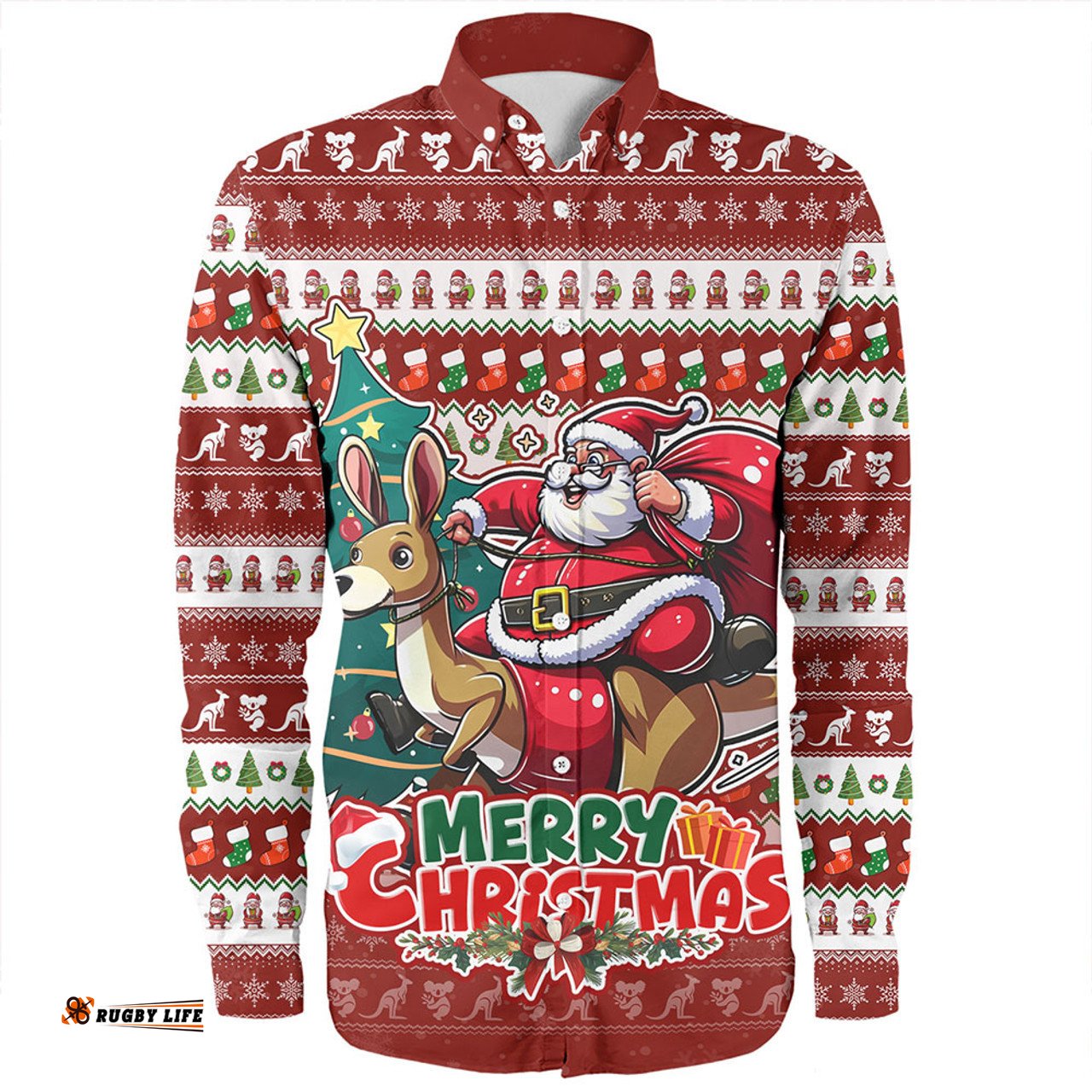 Amazing Aussie Australia Merry Christmas, Santa Claus Riding A Kangaroo Long Sleeve Shirt