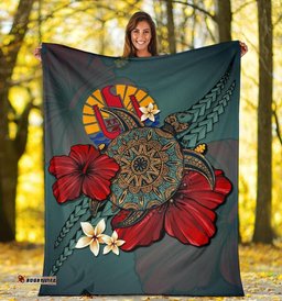 Tahiti Premium Blanket - Blue Turtle Tribal A24