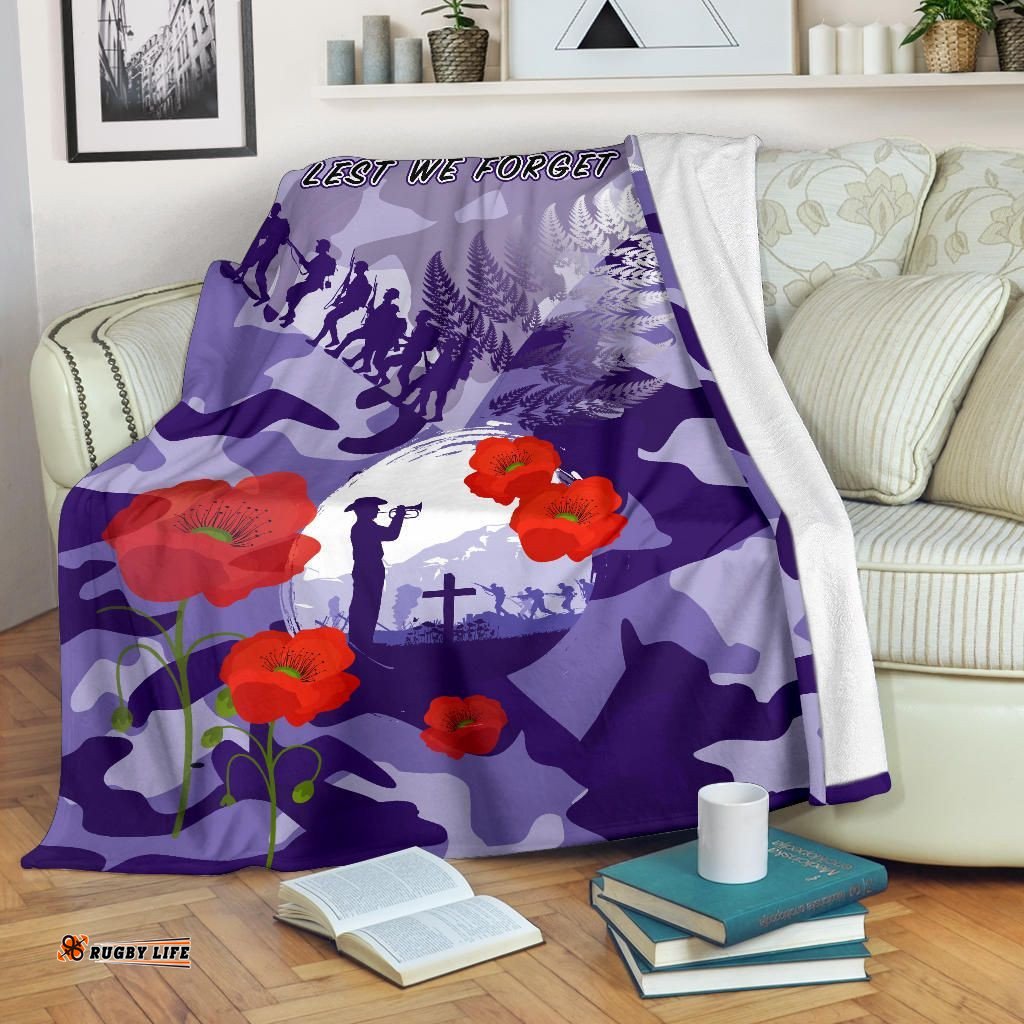 Love New Zealand Premium Blanket - Fern and Camouflage Anzac Lest We Forget Premium Blanket K13