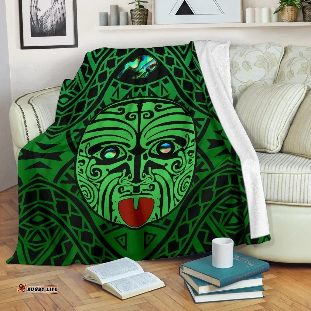 Integrity Maori Ta Moko Premium Blanket Kiwi and Paua Green K13