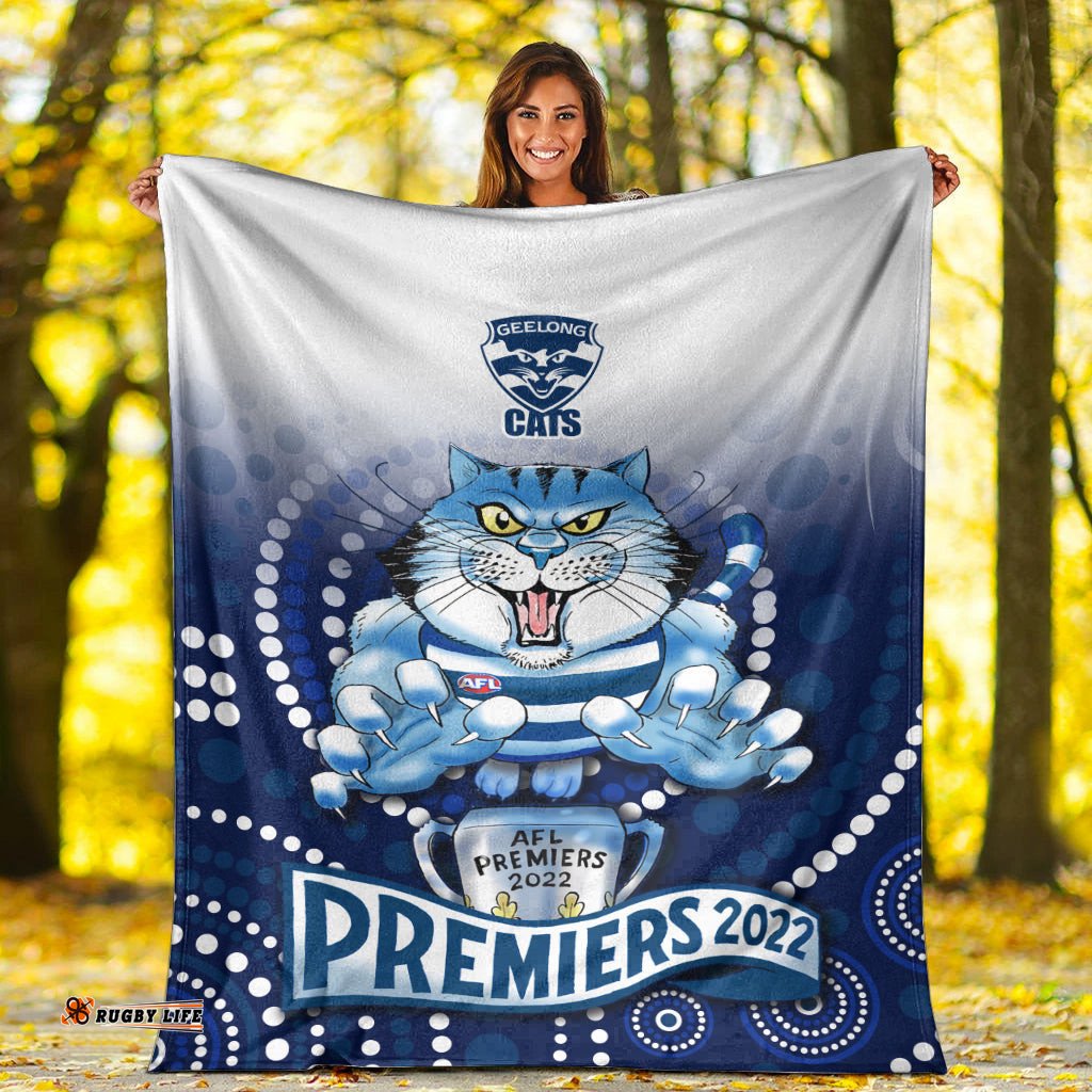 cats football premium blanket aboriginal australian premiers 2022 proud geelong cartoon