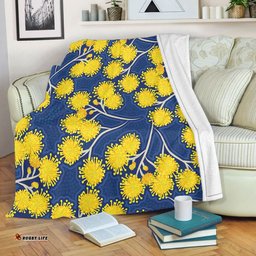 Australia Flowers Aboriginal Blanket - Yellow Wattle Flowers With Aboriginal Dot Art Blanket