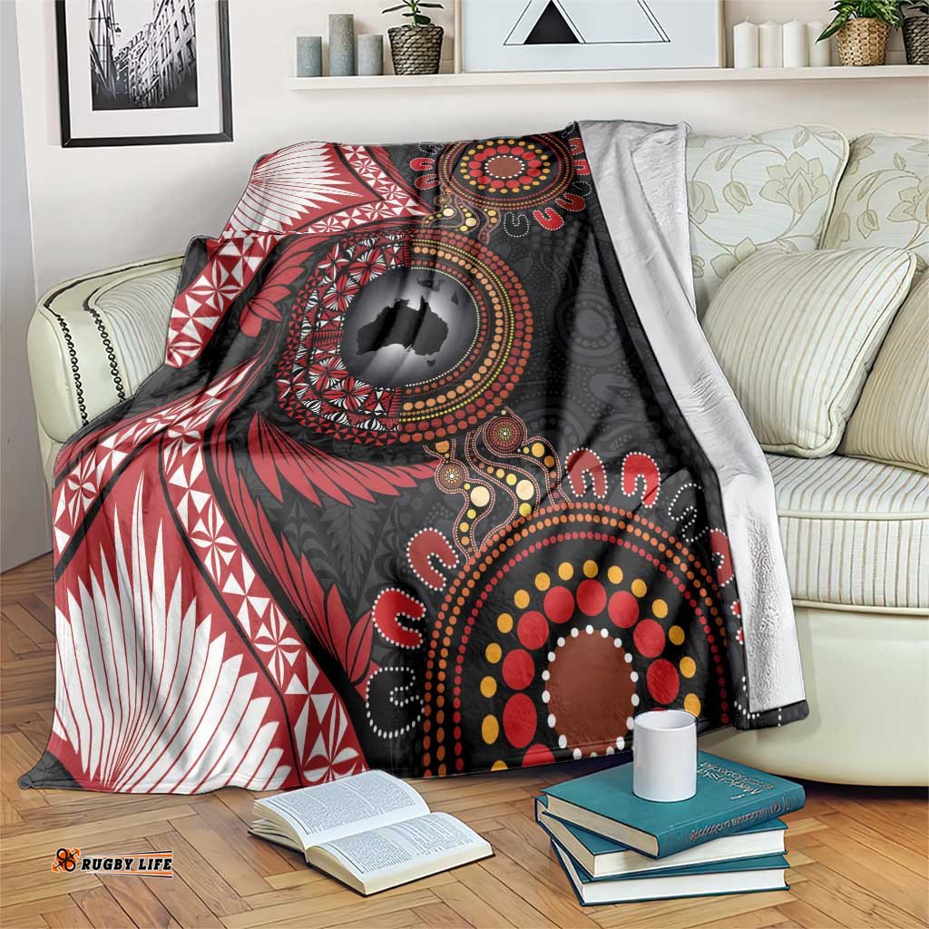 Tonga and Australia Together Blanket Ngatu Art Tribal Aboriginal Tattoo Pattern