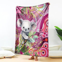 Personalised Australia Blanket Cute Koala With Golden Wattle Indigenous Art
