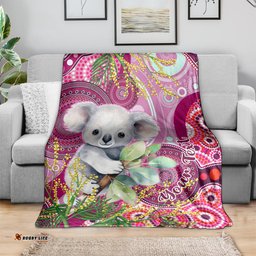 Personalised Australia Blanket Cute Koala With Golden Wattle Indigenous Art
