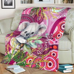 Personalised Australia Blanket Cute Koala With Golden Wattle Indigenous Art