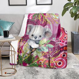 Personalised Australia Blanket Cute Koala With Golden Wattle Indigenous Art