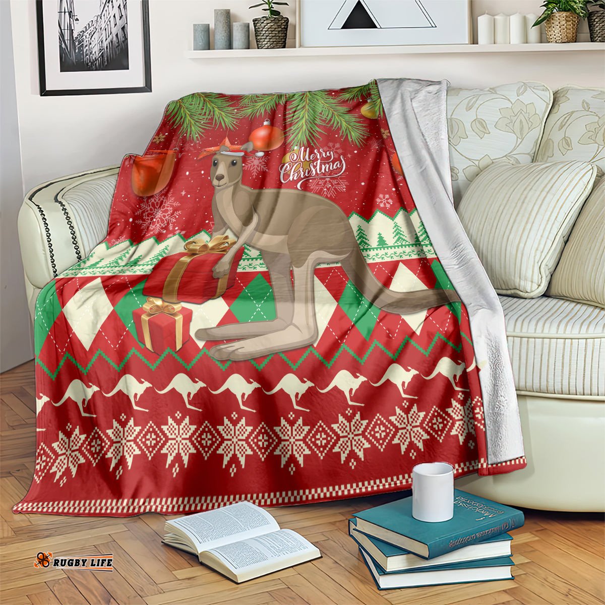 Australia Christmas Blanket Aussie Kangaroo Santa Merry Xmas