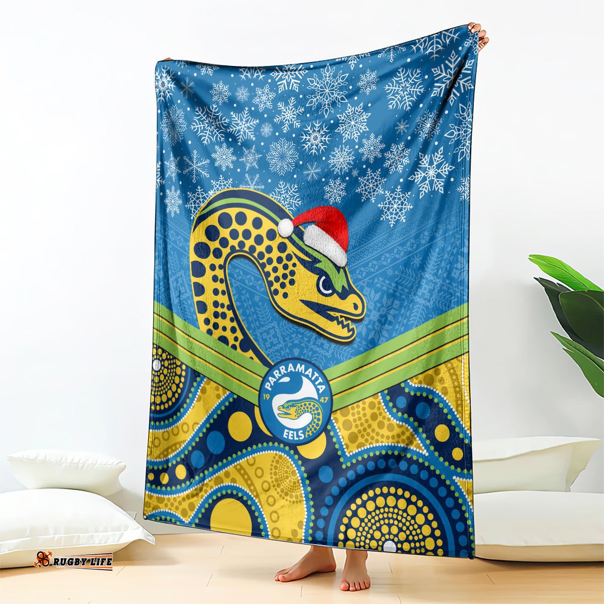 custom parramatta eels rugby christmas blanket merry xmas 2023 mix aboriginal art
