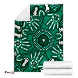 Australia Aboriginal Inspired Blanket Green Aboriginal Hand Print Artwork