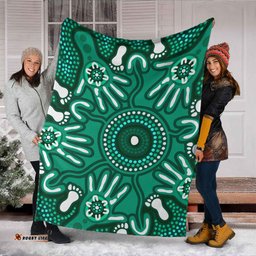 Australia Aboriginal Inspired Blanket Green Aboriginal Hand Print Artwork