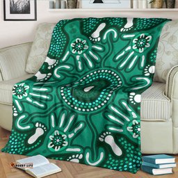 Australia Aboriginal Inspired Blanket Green Aboriginal Hand Print Artwork