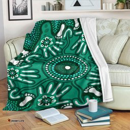 Australia Aboriginal Inspired Blanket Green Aboriginal Hand Print Artwork