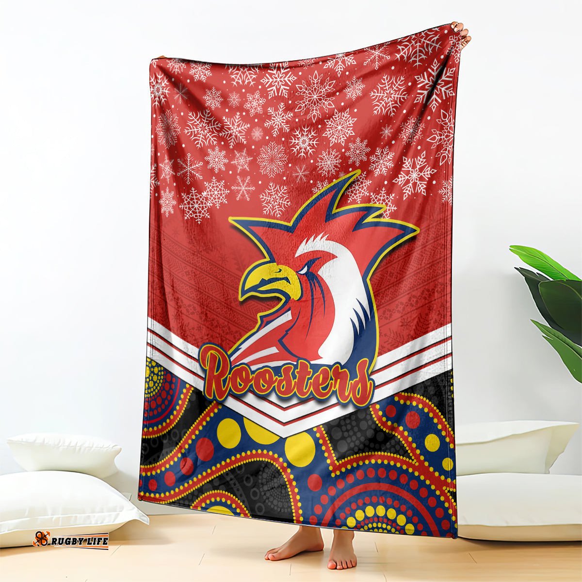 custom roosters rugby christmas blanket merry xmas 2023 mix aboriginal art