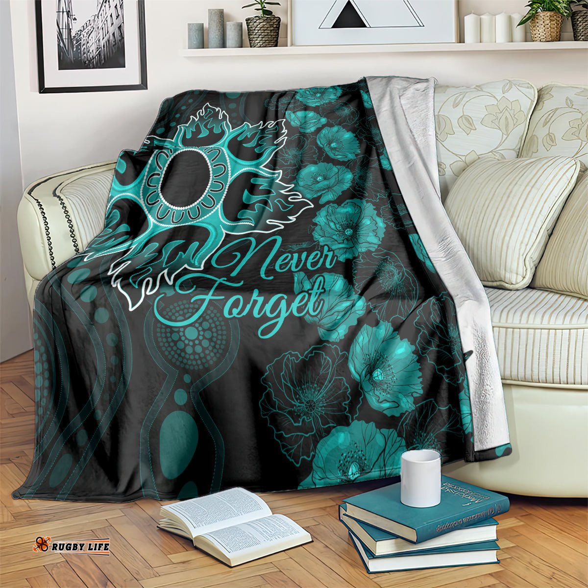 Heat Cricket Never Forget Custom Blanket ANZAC Day with Poppy Aboriginal