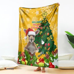 Personalised Wallabies Rugby Christmas Blanket Merry Xmas With Australian Kangaroo