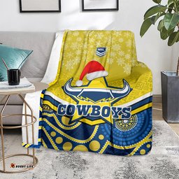 custom cowboys rugby christmas blanket merry xmas 2023 mix aboriginal art blue version