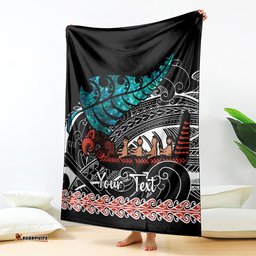 Personalised New Zealand Waka Blanket Aotearoa Maori Silver Fern Pattern