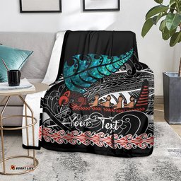Personalised New Zealand Waka Blanket Aotearoa Maori Silver Fern Pattern
